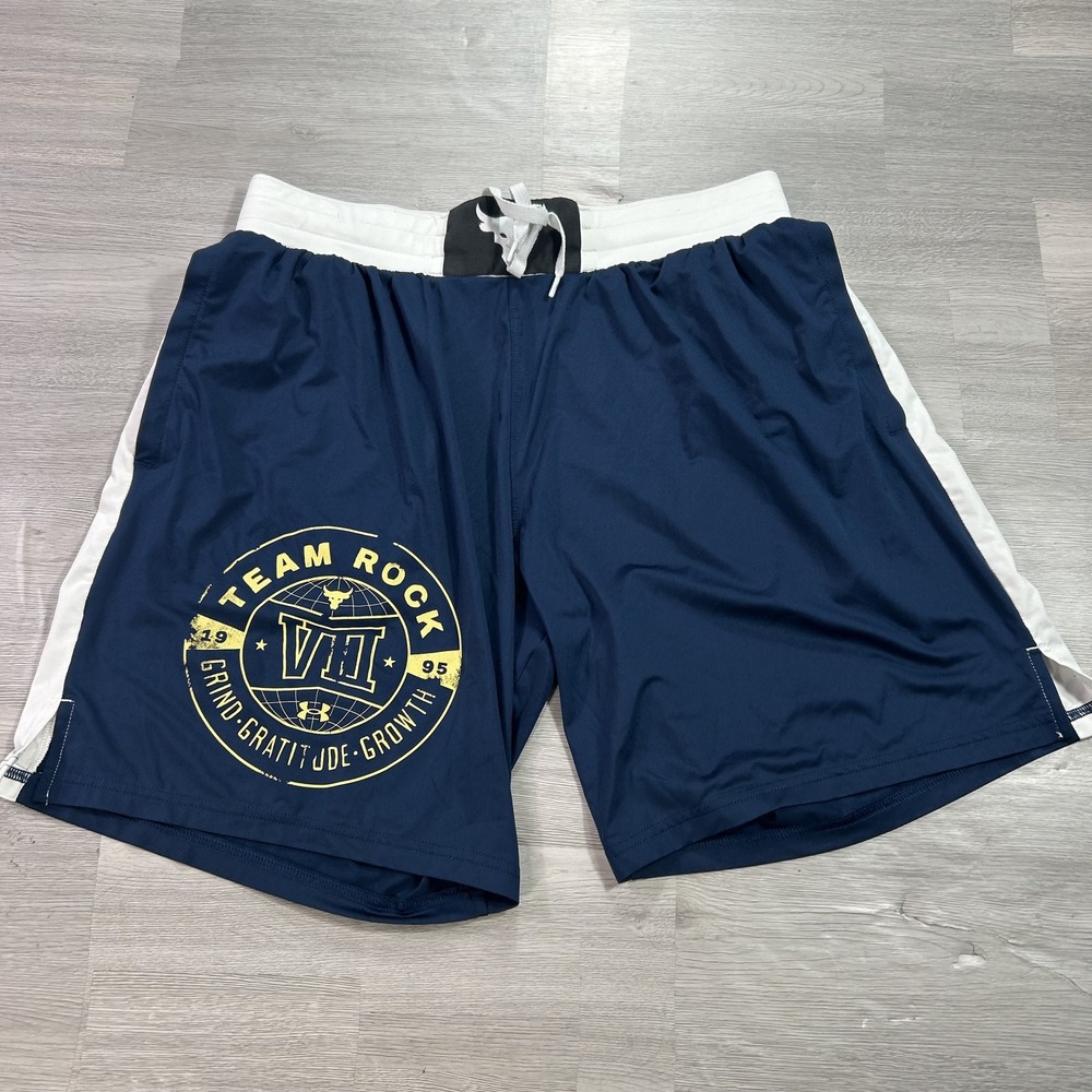 Under Armour Project Rock Shorts Mens Large Blue 9" Inseam Training Gym Athletic